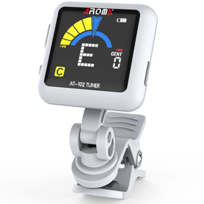 

Aroma At-102 Rechargeable Clip-On Guitar Tuner Color Sn With Built-In Battery Usb Cable For Chromatic Guitar Bass Ukulele(Wh