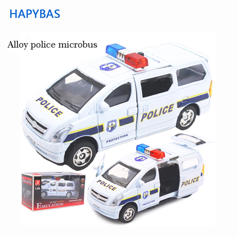 

New arrival police Minibus 1:28 Alloy Diecast 3d microbus Car Model brand Car Toys Collection Bus Boy Children Gifts