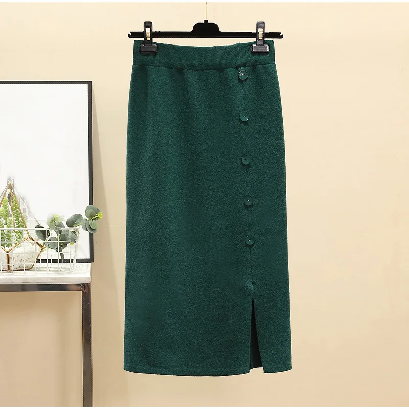 Plus Size Front Split Button Up Dark Green Office Lady Straight Knitted Skirts 4Xl 5Xl Women Mid Long Workwear Knitting Skirt Plus Size Front Split Button Up Dark Green Office Lady Straight Knitted Skirts 4Xl 5Xl Women Mid Long Workwear Knitting Skirt