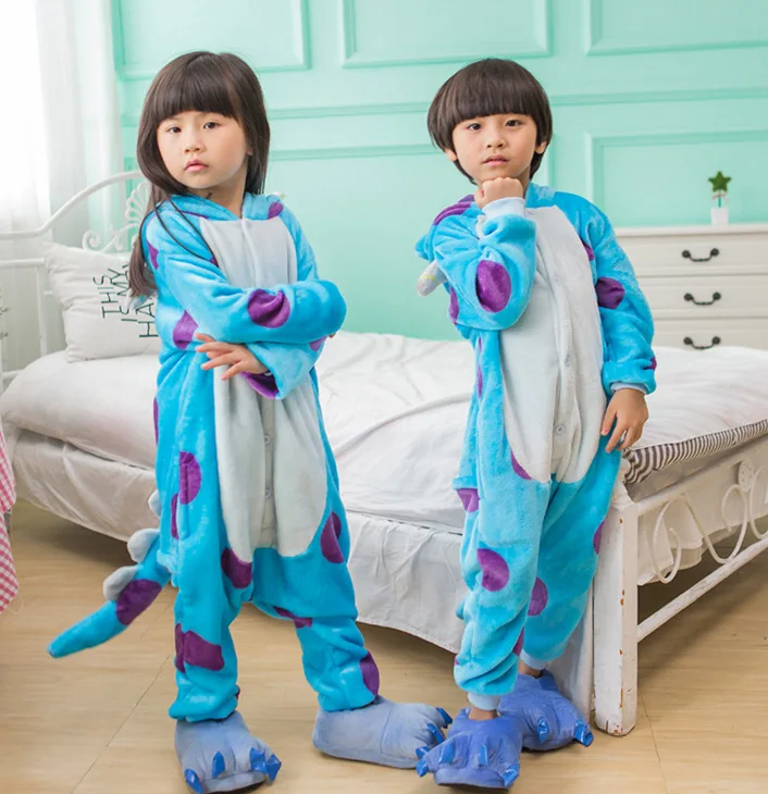 Флуоресцентный зеленый Одежда для мальчиков и девочек зимняя Домашняя одежда с единорогом цельные пижамы с единорогом, фланелевая детская одежда от 2 до 8 лет, кигурум с единорогом - Цвет: Флуоресцентный зеленый