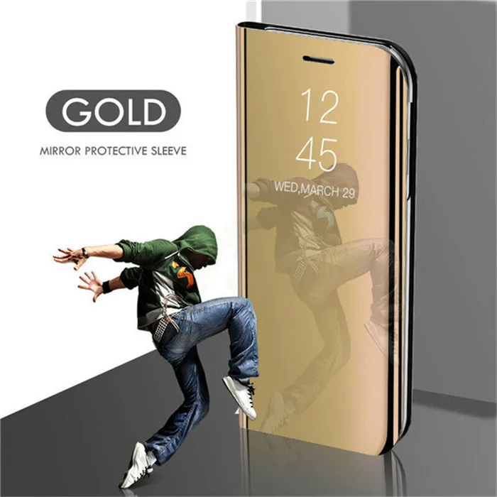 360 полная защита умный зеркальный флип-чехол для sony XZ3 XZ4 Прозрачный чехол для телефона с окошком для sony XZ5 Роскошный кожаный чехол с подставкой - Цвет: Gold