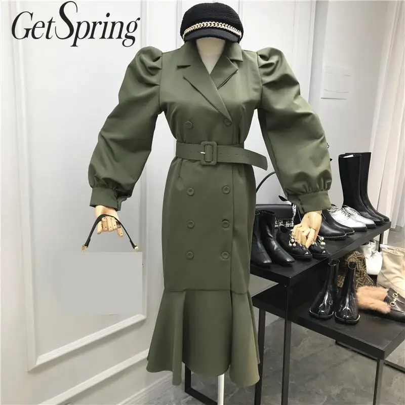 Женское двубортное платье с рукавами фонариками GETSPRING черное винтажное длинное