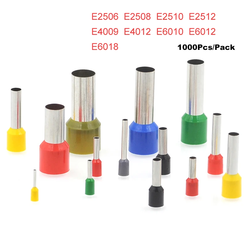 

1000Pcs Tube Insulated Cord End Crimp Terminals E2506~E6018 Electrical Wire Cable Connector Brass Ferrules VE 2.5-6mm2 14-10AWG