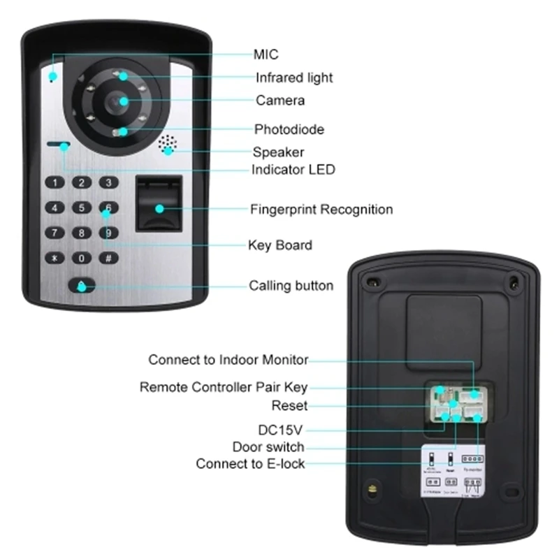 

Doorbell Intercom System Wireless Unlocks 7 Inch Monitor Fingerprint Password Remote Control HD Camera Video Door