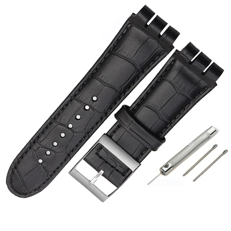 Black bamboo silver Высокое качество Роскошный ремешок для часов из натуральной кожи для часы swatch группы 23 мм ремешок Мужские кварцевые часы-браслет - Цвет ремешка: Black bamboo silver