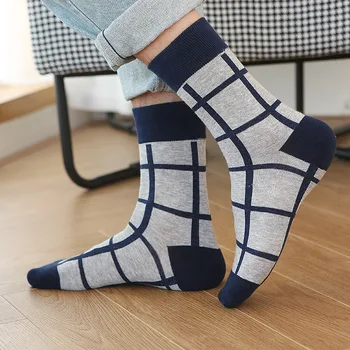 

2020 mens casual dress socks combed cotton striped plaid geometric lattice pattern fashion design high quality