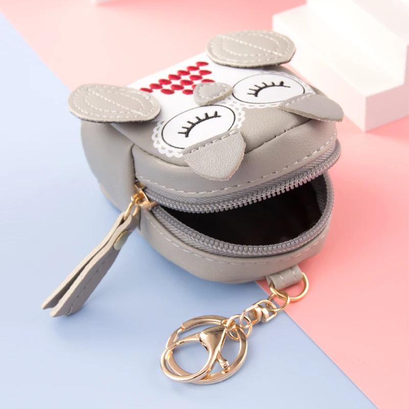 Korea Cute Cartoon Owl Zipper Leather Bag Key Coin Card Soft Small Purse Girl Boy Couple Airpod Storage Stationery Travel Gift 4