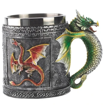 

Drinking 3D Pattern Stainless Steel Party Gift Beer Tea Kitchen Coffee Tankard Home Hand-painted Retro Dragon Mug