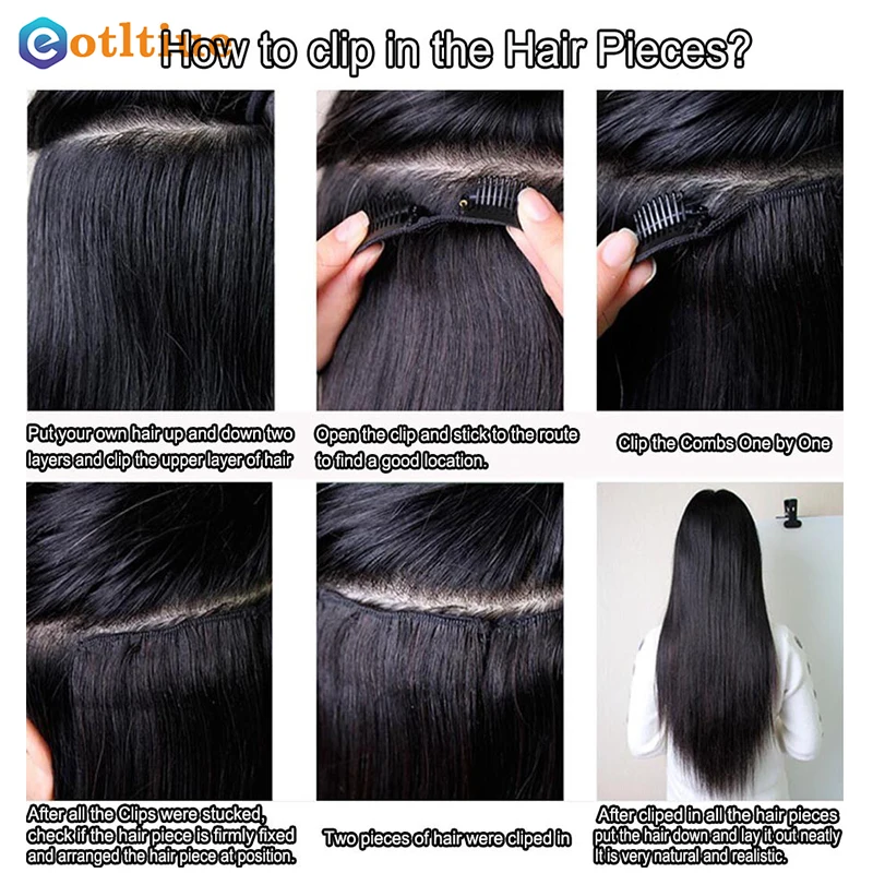 Clip In Hair Extensions Straight Hair 8 Pieces/Set Full Head Sets 120G Natural Black Color 8-26 Inches Remy For Women
