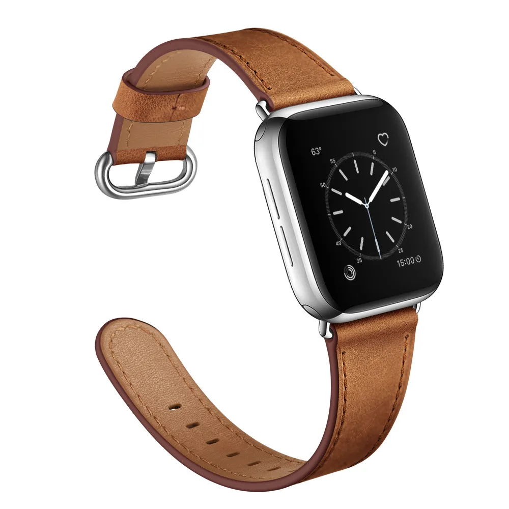 Ремешок для часов из натуральной кожи для Apple Watch 5, 4, ремешок, 40 мм, 44 мм, 38 мм, 42 мм, для женщин и мужчин, металлический ремешок с пряжкой, браслет для iwatch 1, 2, 3