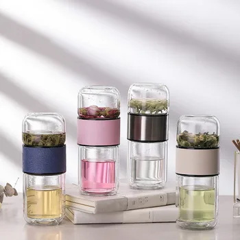 

New Double Layer Glass Cup Tea Cup Creative Tea Separation Cup hydro flask water bottle glass water bottle tea bottle