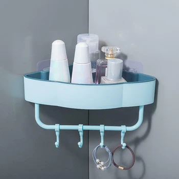 

Shower Caddy Shelf Bathroom Wall Basket Rack Storage Corner Holder Organizer with Hooks JS22