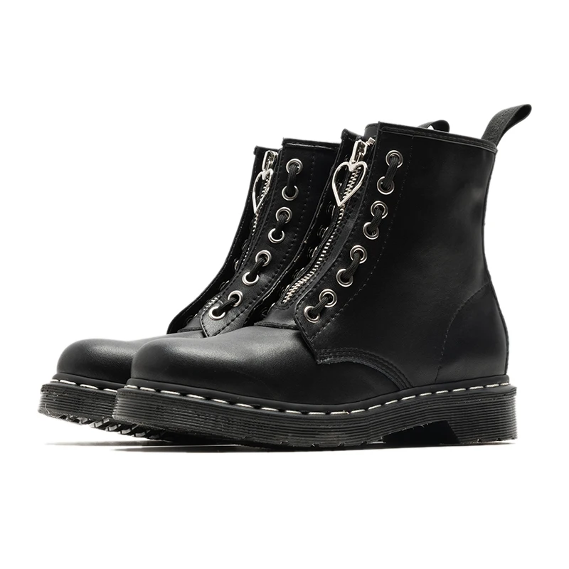 Buono Scarpe/черные мотоботы в стиле панк; ботильоны из натуральной кожи на молнии; botas Mujer; женские ботинки на толстой платформе; ботинки на шнуровке