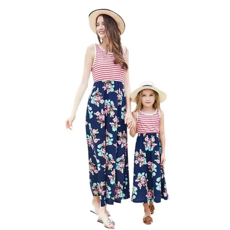 

Mother Daughter Clothes Parent-child Dress Stripe Family Matching Outfits Dress Short sleeve mommy and me clothes