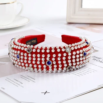 

AWAYTR Sponge Thick Velvet Headbands Hair Hoop for Women Bride Hair Accessories Wide Pearls Crystal Headwear Padded Hairbands