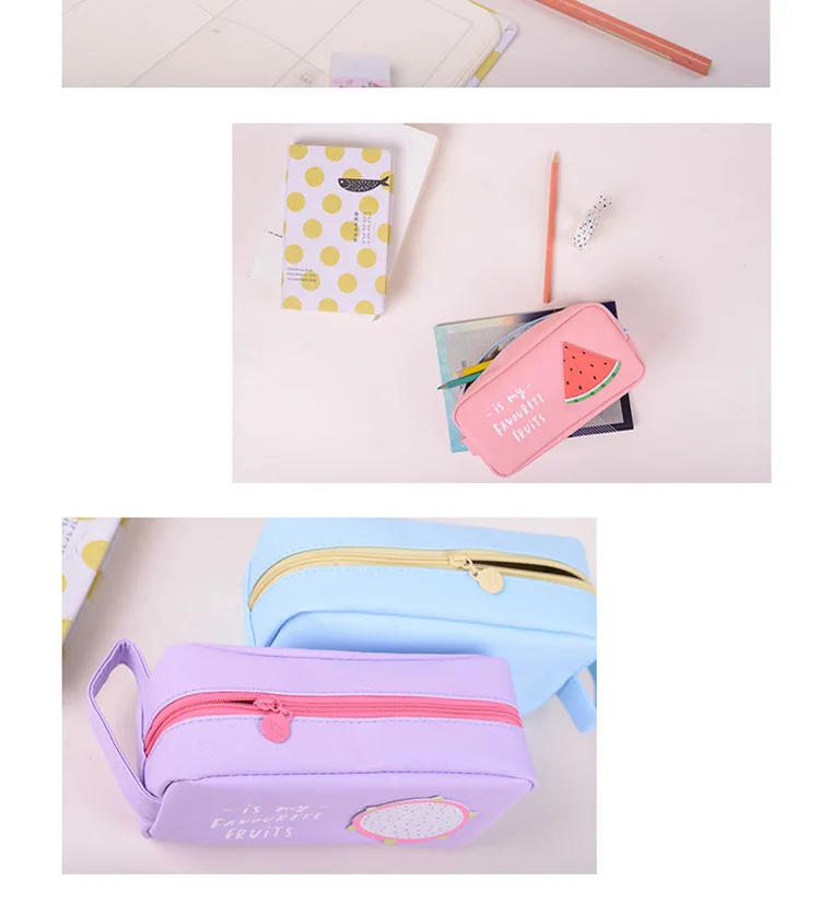Pensils School Pencil Case Fruit PU Large Capacity Stationery Pencil Bag Luggage Bag Organizer Boy Girl Pencil School Supplies