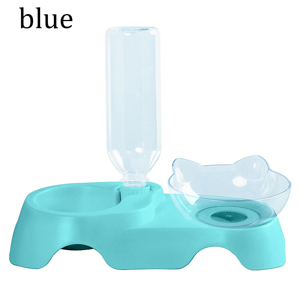 Blue Кошачьи уши в форме двойной миска для кошки герметичная кошка вода питьевой диспенсер Фонтан кошка кормление чаша защита шеи питатель для домашних животных - Цвет: Blue