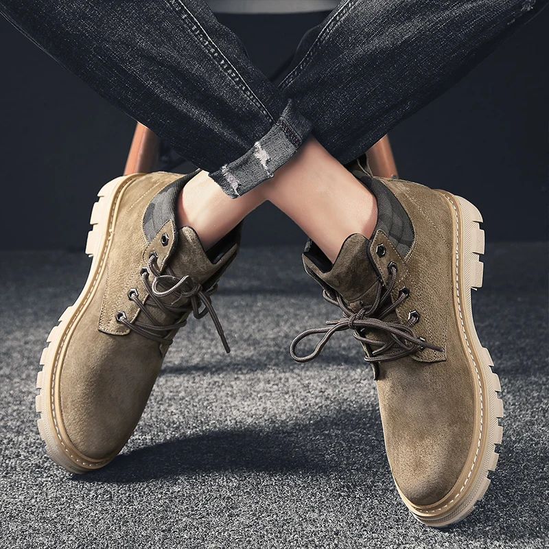 Модные мужские ботинки высокого качества; сезон осень-зима теплые рабочие ботинки мужские ботинки-дезерты на шнуровке обувь с высоким берцем с круглым носком