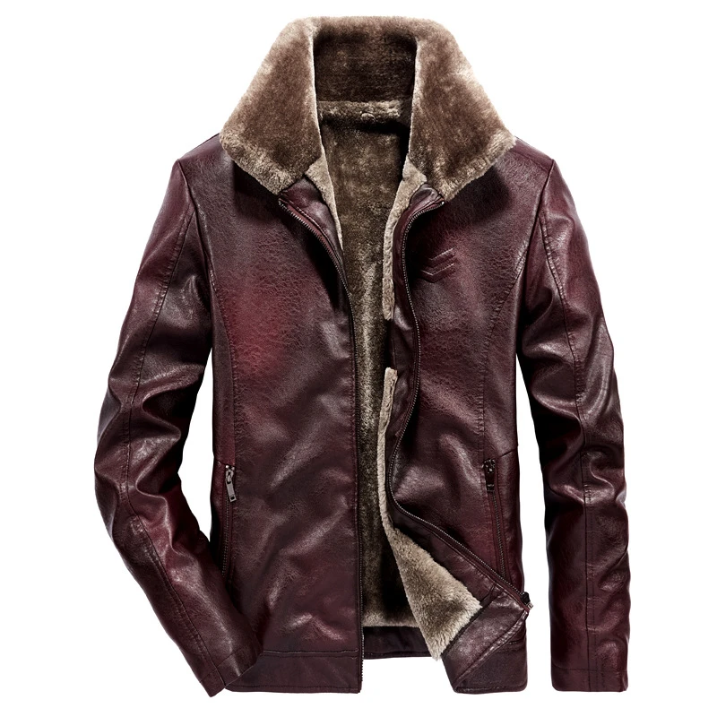 mens leather bomber jacket Men Faux Sheepskin Coat for Men Winter Mens Fur Jacket Long Sleeve Turn Down Collar Motorcycle Trucker Leather Jackets boss leather jacket