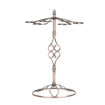 

A01-Stainless Steel Wine Glass Holder Bronze Tabletop Stemware Rack with 6 Hooks Freestanding Cup Storage Classic for Home and B