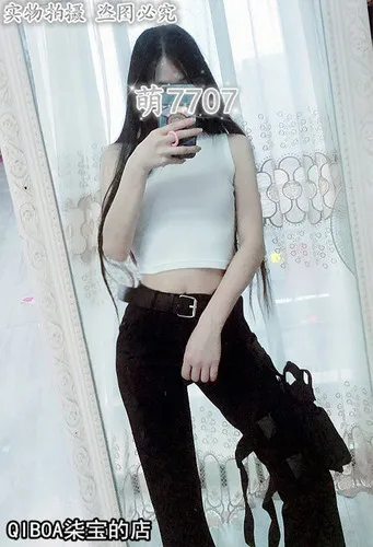 vest pants belt bag Kpop Черный Розовый Дженни сценическое шоу же белый хлопок без рукавов эластичный жилет топы и черные свободные повседневные штаны Женский комплект из двух предметов - Цвет: vest pants belt bag