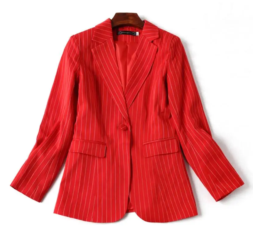 Red(Striped) Женский костюм универсальный Гладкий тонкий секционный Тенсел льняной вертикальные полосы Тонкий Повседневный винтажный элегантный белый пиджак женский - Цвет: Red(Striped)
