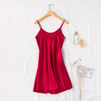 Norns, шелковое атласное сексуальное платье с бретельками, короткое, без рукавов, на бретелях, ночное платье, женское платье, ночной халат-Пижама, однотонный топ, ночное платье, трикотаж - Цвет: Красный