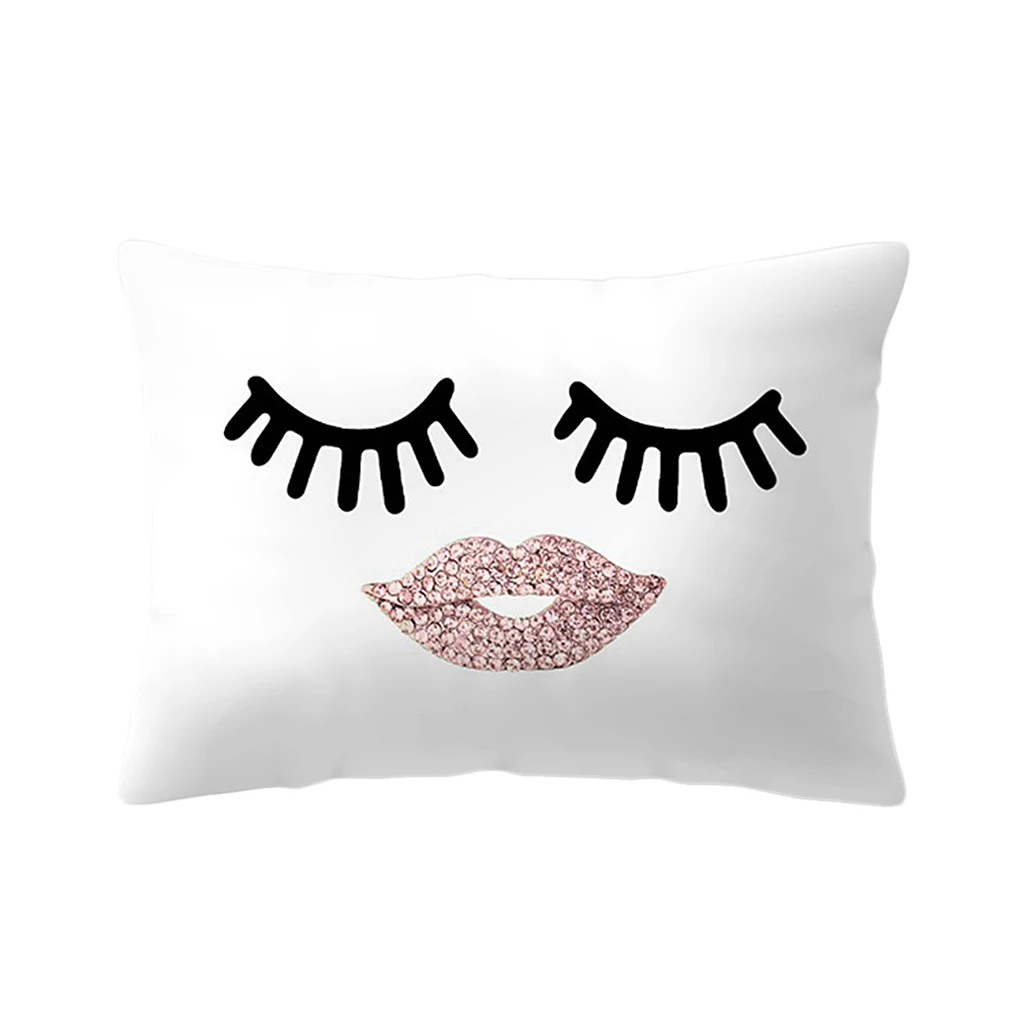 

30x50cm Throw Pillow Case Glitter Makeup Eyeshadow Long Eyelashes Print Decorative Cushion Cover Peach Rectangle Velvet Bed