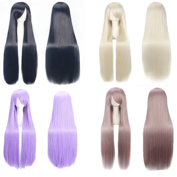 

MANWEI82 Color Long Straight Cosplay Wigs with Bangs Synthetic Blue Pink Lolita Wig Easy To Match Anime Party Wigs for Women