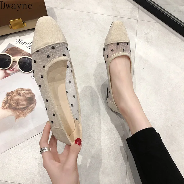 

Flat single shoes 2019 spring versatile pointed breathable sexy mesh shoes low heel soft bottom one foot peas shoes women