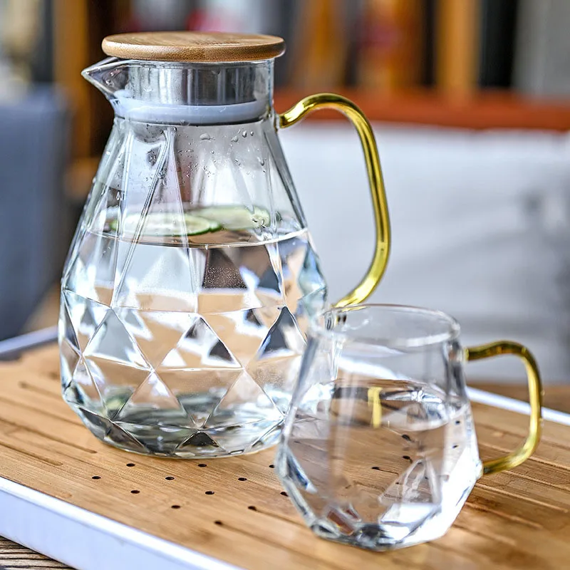 Diamond Texture Glass Teapot Set Hot Cold Water Jug Transparent Coffee Pot Home Heat-resistant Large Capacity Setheatable Kettle