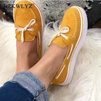 

2020 Casual Flat Plus Size Women Sneakers Ladies Suede Bow Tie Slip On Shallow Comfort Vulcanized Shoes Female Flats Footwear