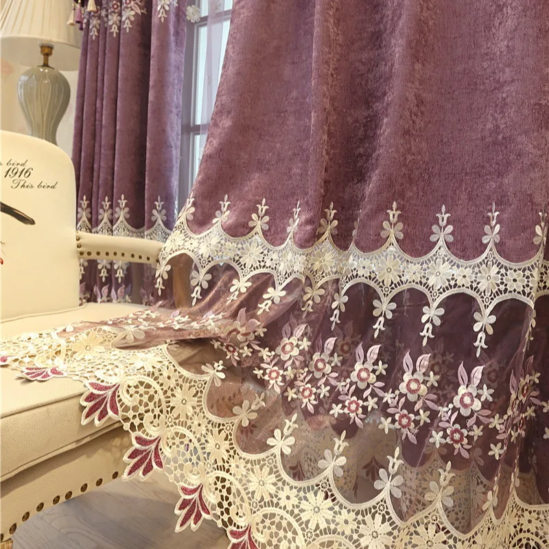 cloth curtain Современная роскошная фиолетовая вышитая занавеска s для окон гостиной с высококачественной вуалью для спальни кухни отеля - Цвет: cloth curtain