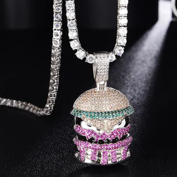 

Hip Hop AAA CZ Stone Bling Ice Out Tennis Chain Burger Monsters Pendants Chokers Necklace for Men Women Unisex Rapper Jewelry
