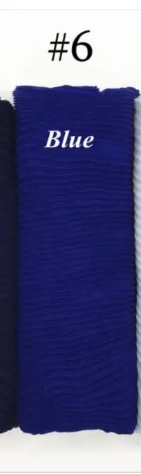 6 blue Модный плиссированный Макси сморщенный хиджаб шарф элегантный длинный платок простой негабаритный мусульманский женский плиссированные Шарфы Мягкий шарф 90x260 см - Цвет: 6 blue