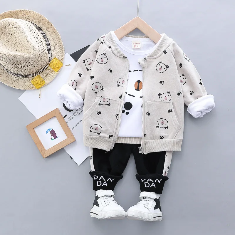 Criança do Bebê Urso dos Desenhos Animados com Zíper Conjuntos de Roupas Pçs da Criança Menino Roupas Casuais Conjunto Cabolsa Camisa 3 Bebê Meninos 1 2 4 Anos 4 urso dos desenhos animados com zíper casaco