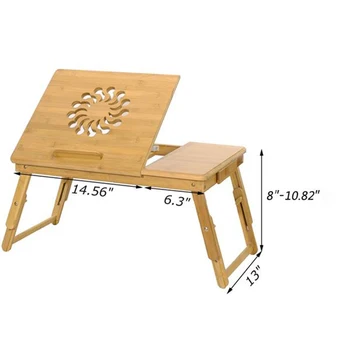 

US Stock 53cm Fashionable Sunflower Engraving Pattern Adjustable Bamboo Computer Desk Coffee/Black Color