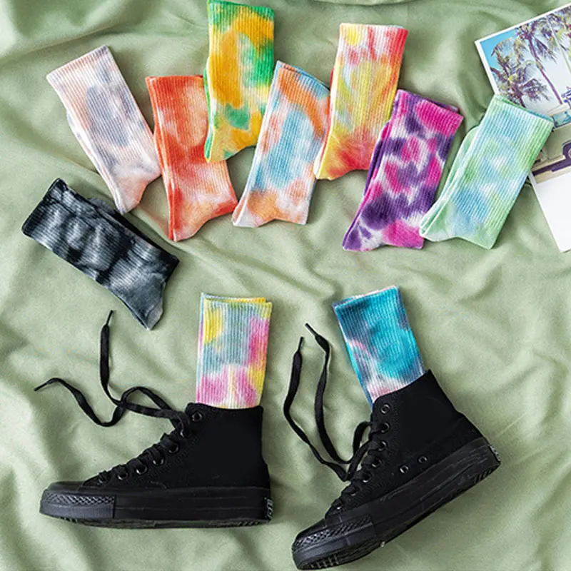 

2020 Cotton Skate Socks Men Women Sock Knee-high Funny Cycling Running Hiking Tie Dye Sox harajuku hip hop happy socks