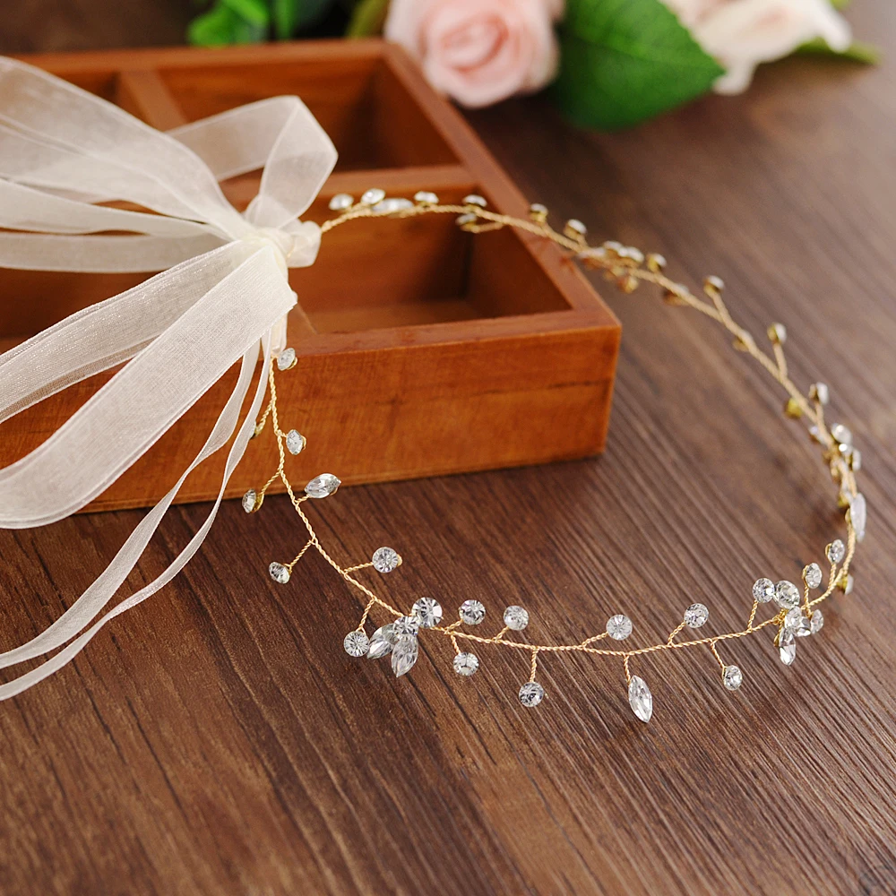 ivory organza TRiXY H11-G, Золотой Кристалл, свадебные аксессуары для волос, пояс для волос, свадебное украшение для волос, украшения для волос, головной убор невесты, повязка на голову - Цвет: ivory organza