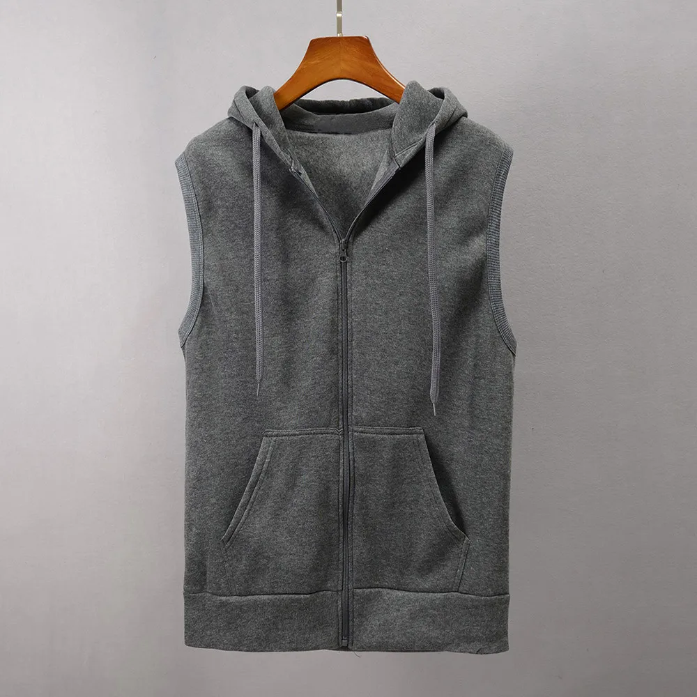 Mens Jackets And Coats Fashion Men Sleeveless Solid Hooded Waistcoat Slim Jacket Blouse Tops Shirt Men's Hooded Vest Plus Size