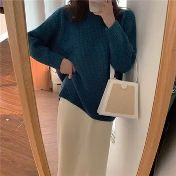 

HziriP Gentle New Brief Elegant 2020 Women Slender Pullovers Loose Feminine All-Match Solid Chic Casual Simple Sweater 4 Types