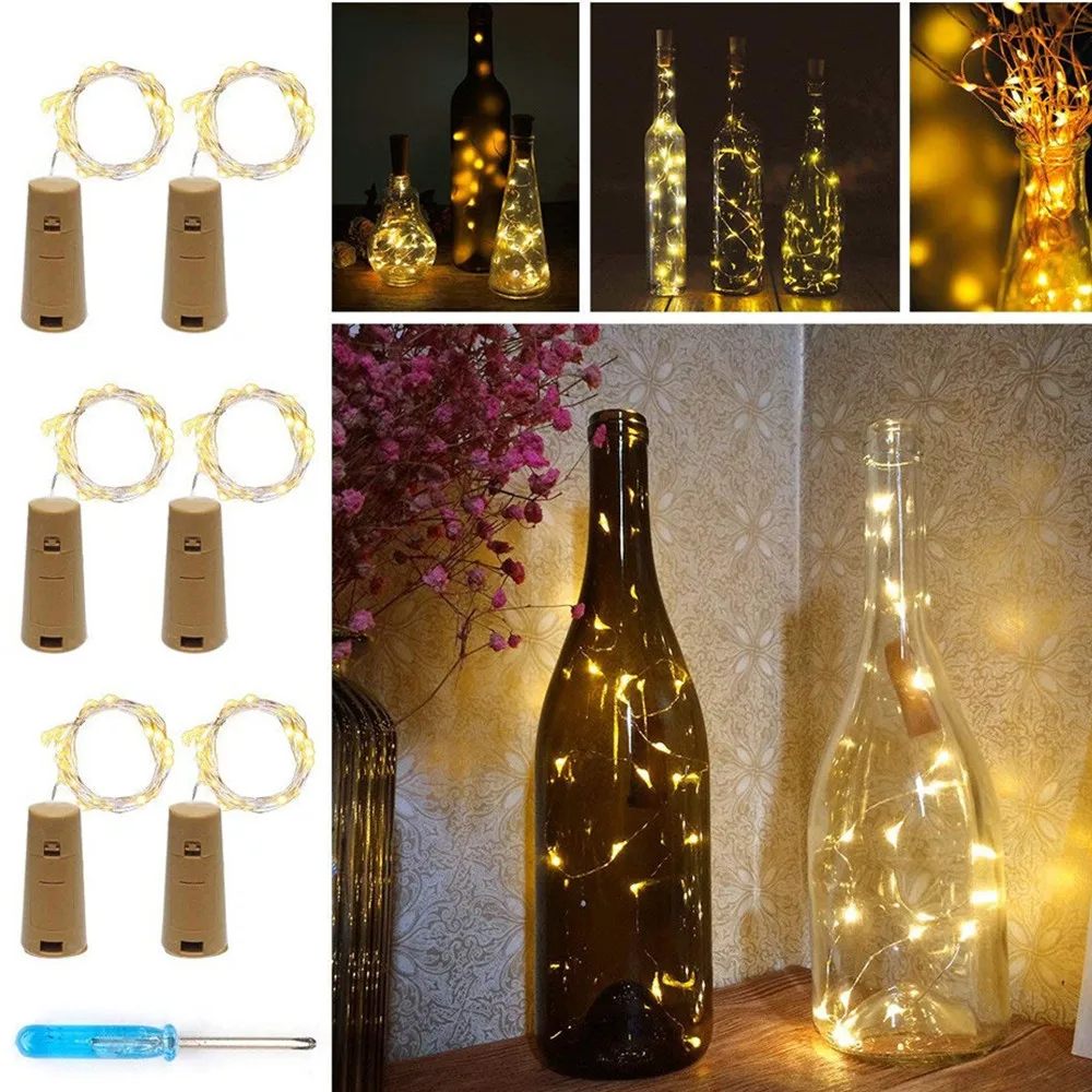 6 led Обычная нить с пробкой 20 огней теплый белый бутылка горячего вина миниатюрные шелковые сказочные огни грирлянда T3
