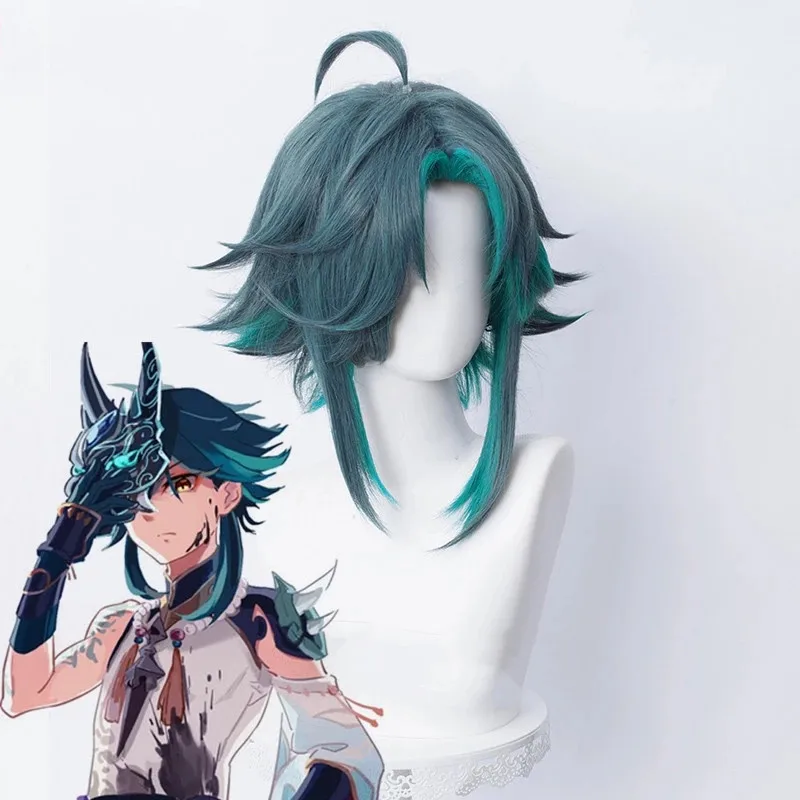 Genshin Impact Xiao Wig Cosplay Dark Green Synthetic Short Straight