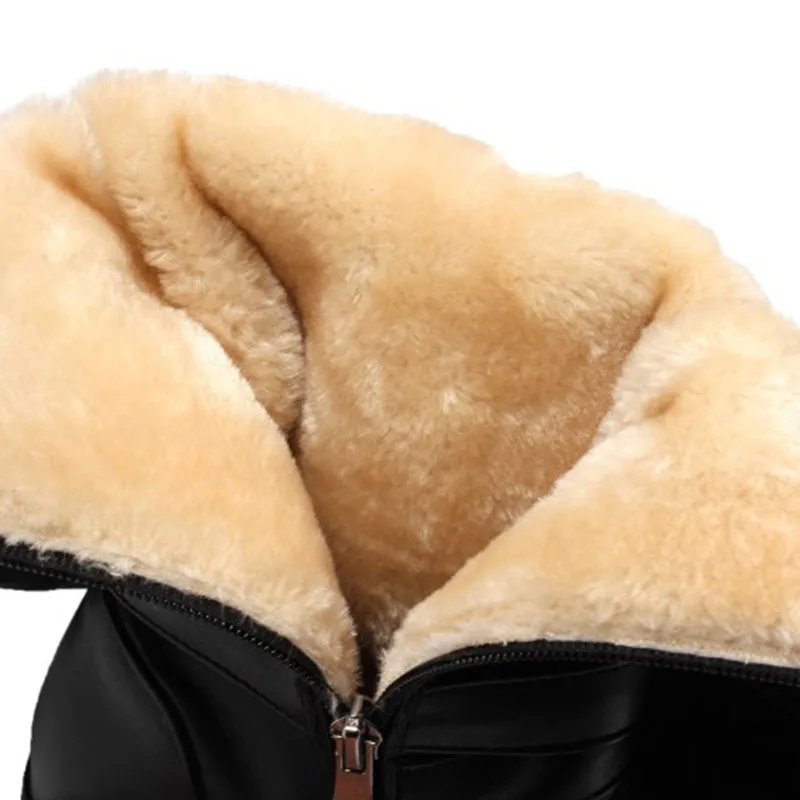 FITWEE Size 33-46 Pu Leather Knee High Boots Chunky Heels Buckle Zipper Long Boots Retro Winter Warm Shoes Woman Footwear