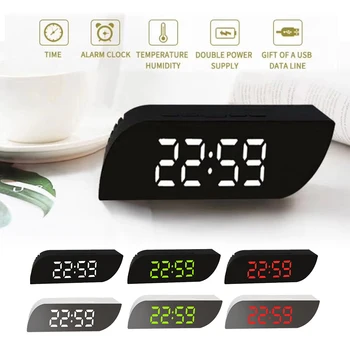 

Digital Mirror Alarm Clock LED Night Lights Display Battery Use Temperature Snooze Function Desk Clocks Table Clock Home Decor