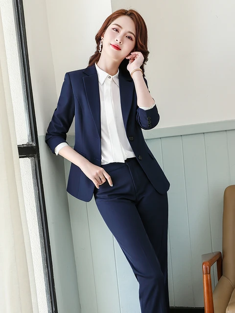 Zweiteilige Damenhose, Elegant, Blau, Schwarz, Marineblau, Damen Hosenanzug,  Damen Arbeitskleidung, Formelle Jacke Und Hose, Weiblicher Business Blazer,  2er Set Von 50,34 €