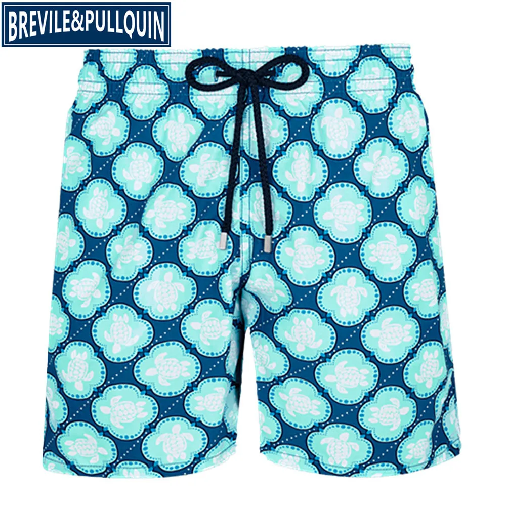 A Бренд Brevile pullquin, пляжные шорты для плавания, мужские плавки с черепашками, фламинго, для любителей активного отдыха, бермуды, быстросохнущие - Цвет: A