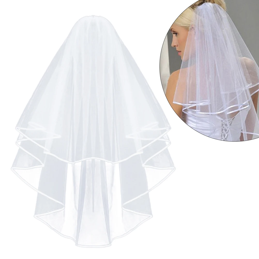 BacklakeGirls Simple And Elegent Wedding Veil Bridal Tulle Veils With Comb Lace Ribbon Edge White (white) | Свадьбы и торжества