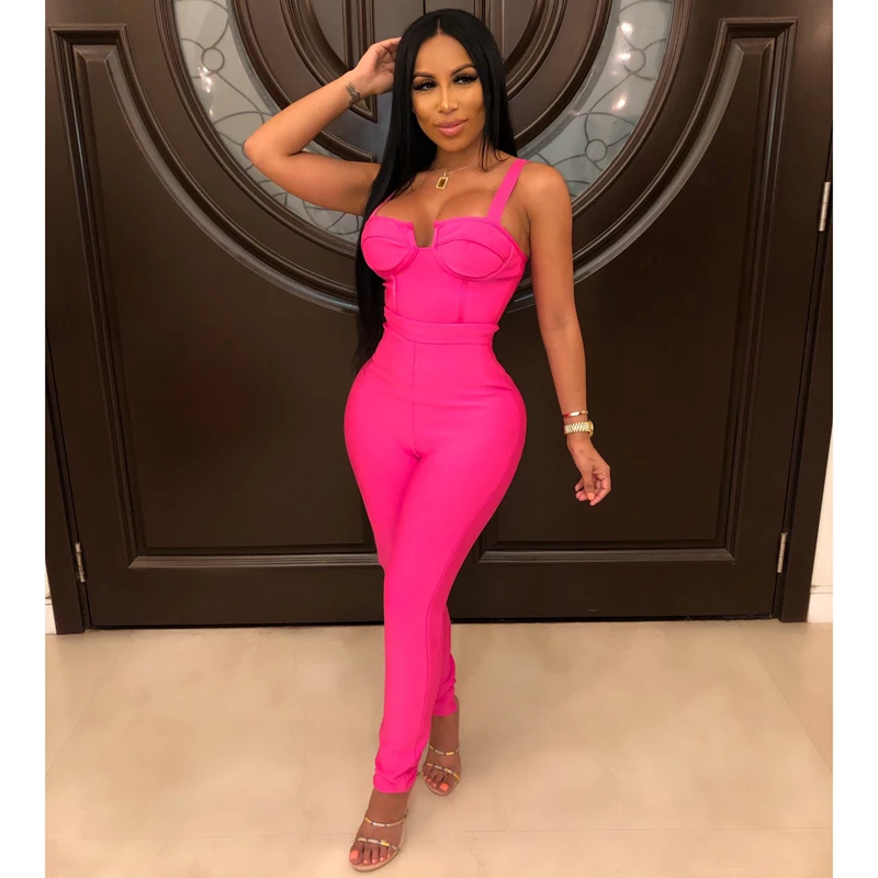 

Fashion Rose Red Blue Black Summer Women Jumpsuit 2019 High Quality Bodycon Solid Elegant Evening Party Jumpsuits Drop Shipping