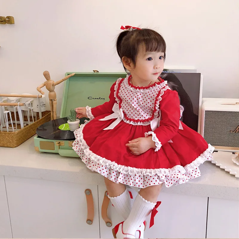 Зимнее детское платье принцессы красное платье рождественское платье с испанским дворцом Детские платья для девочек, подарок на день рождения для девочек